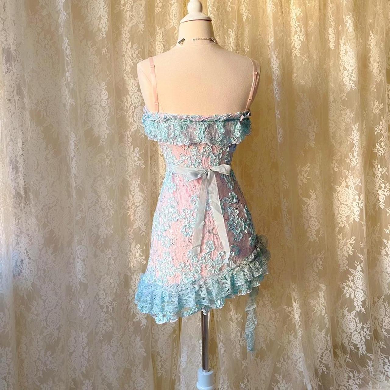 Ballerina Princess Baby Blue & Pink Lace Ruffled Mini Dress