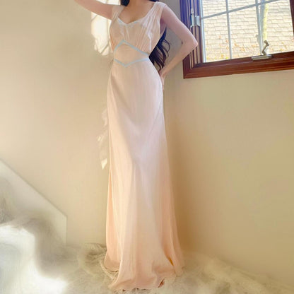 1940s pale pink/baby blue trim bias cut lingerie gown