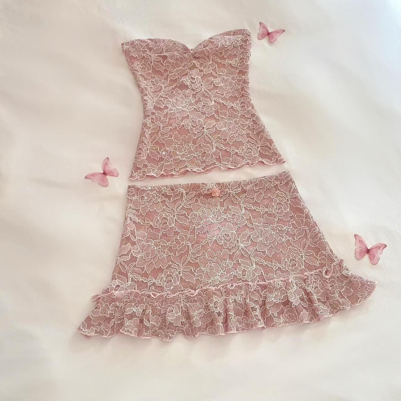 Mauve Sparkly Tube Top + Ruffle Mini Skirt Matching Set