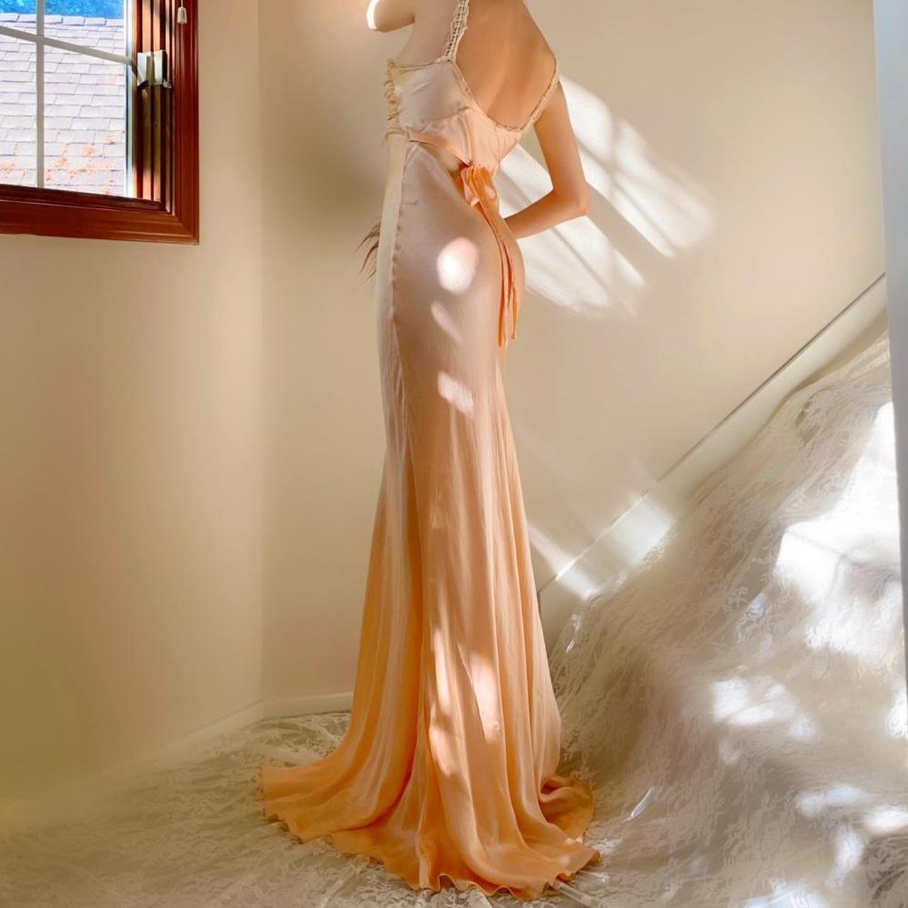 1930s antique soft peach/apricot romantic silk bias cut lingerie gown