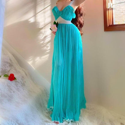 1930s/40s turquoise & white silk chiffon bias cut pleated ruffle mermaid lingerie gow