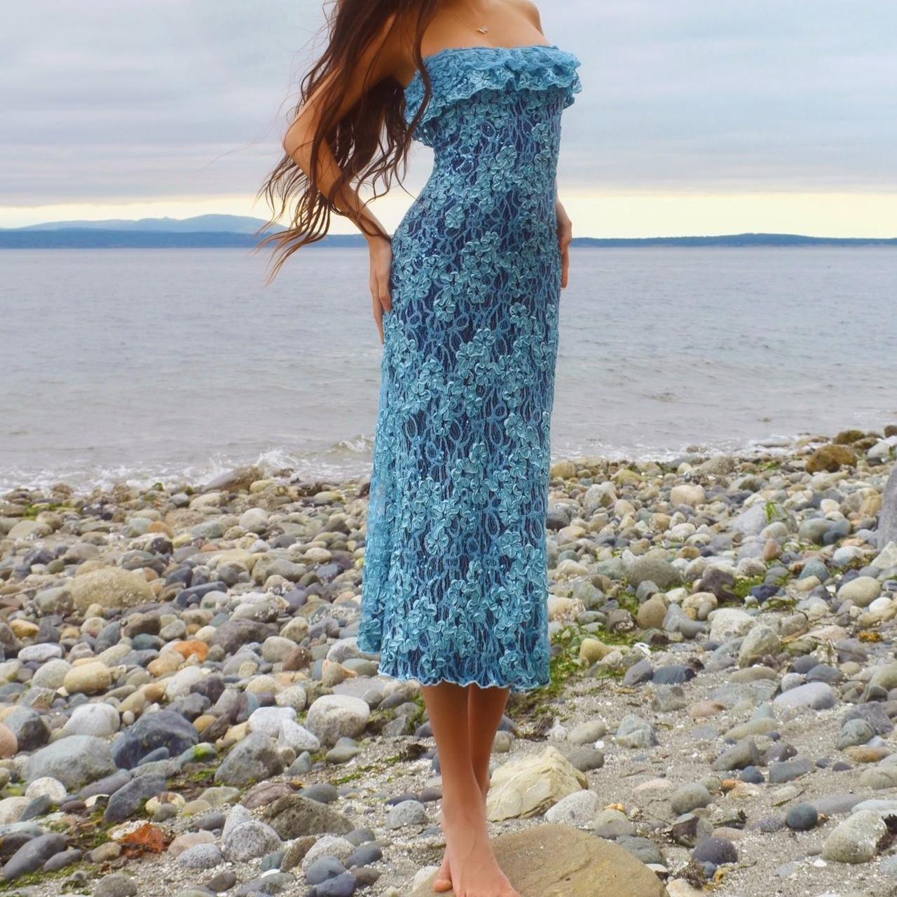Baby Blue/Navy Sparkly Lace Mermaid Midi Dress