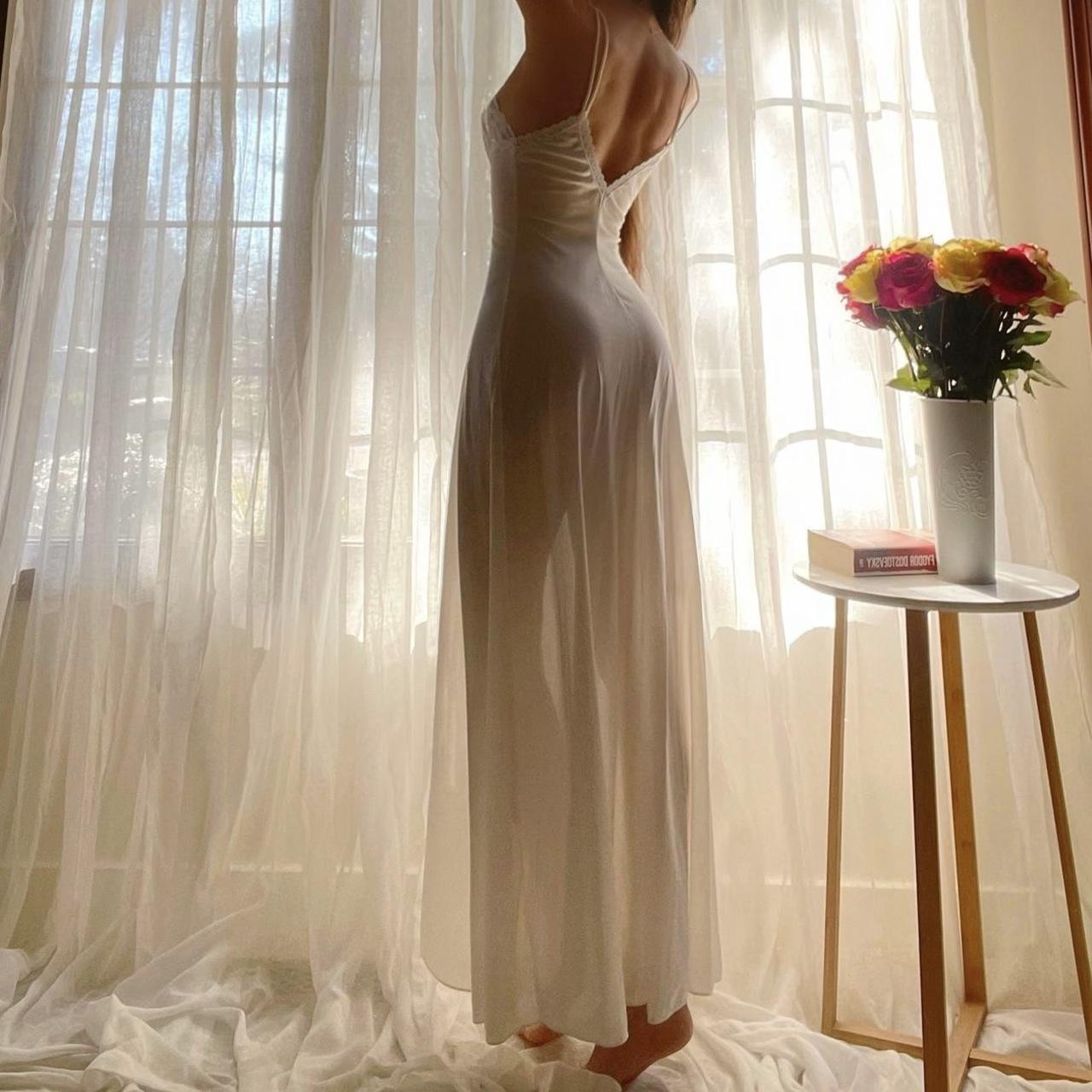 1970s angelic white lace & nylon see through lingerie gown