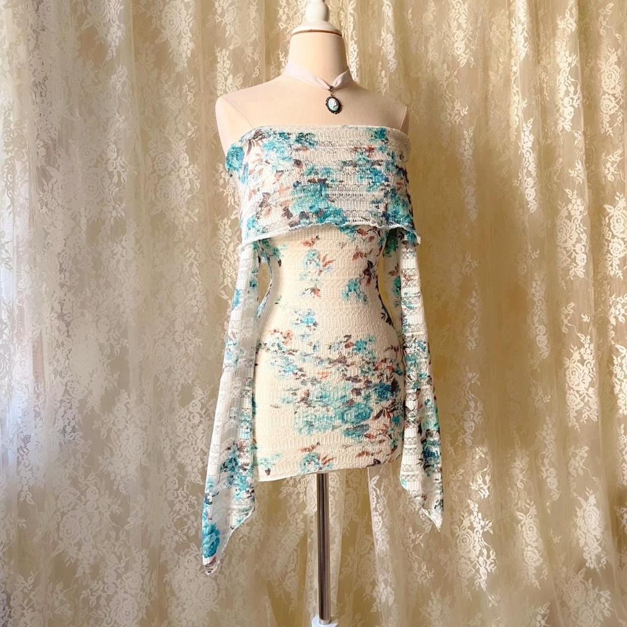 Aphrodite's Angel Baby Blue & White Floral Knit Off the Shoulder Dress