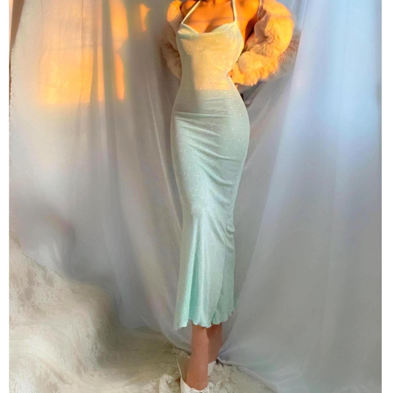 Minty Sea Green Cowl Neck Mermaid Midi/Maxi Dress