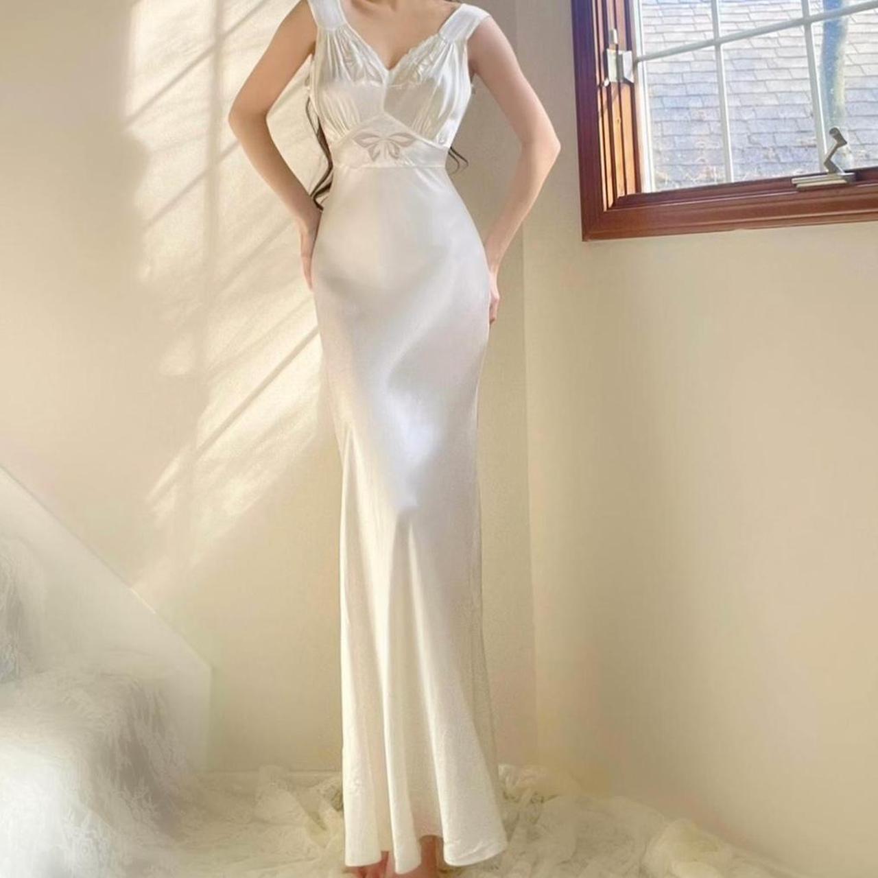 1930s/40s white butterfly honeymoon bridal bias cut lingerie gown