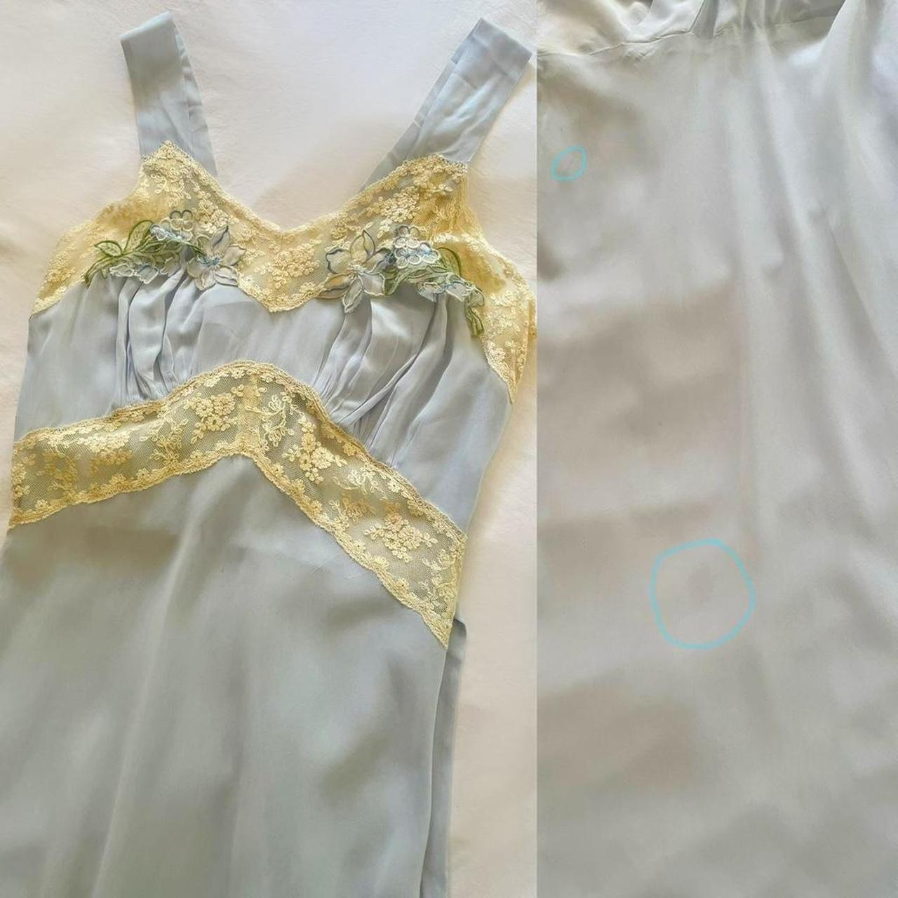 1930s antique baby blue & yellow lace floral bias cut lingerie gown