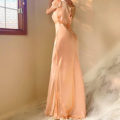 1940s vintage peach & cream lace bias cut lingerie gown