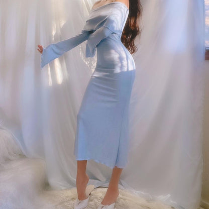 Aphrodite’s Angel Baby Blue Off the Shoulder Mermaid Midi Dress