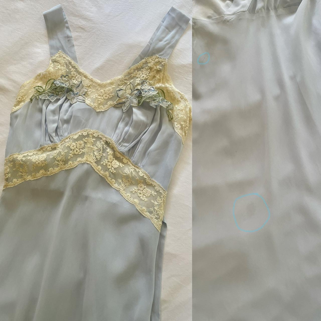 1930s antique baby blue & yellow lace floral bias cut lingerie gown