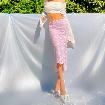 Lilac Sparkly Lace Mermaid Midi Skirt