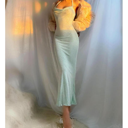 Minty Sea Green Cowl Neck Mermaid Midi/Maxi Dress