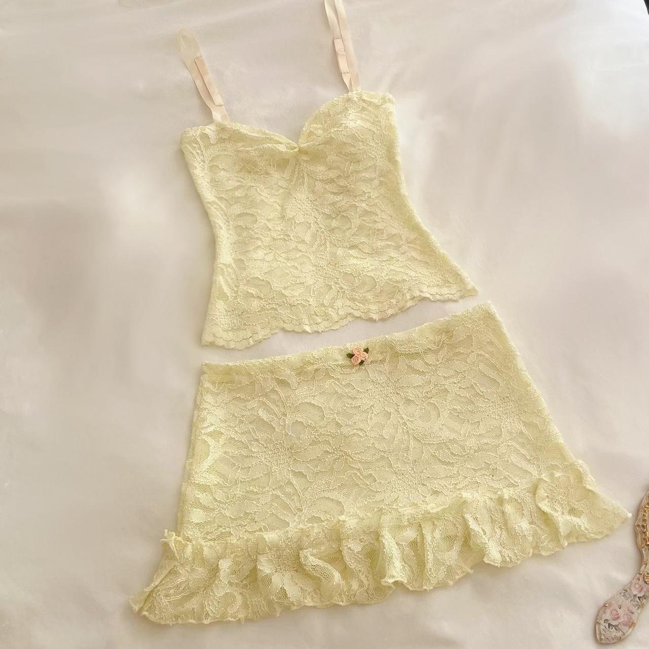 Pale Yellow Sparkly Cami + Ruffle Mini Skirt Matching Set