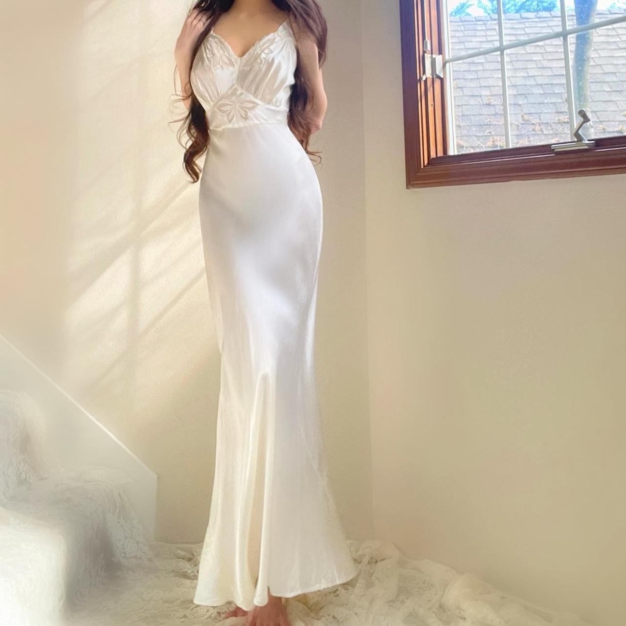 1930s antique bias cut white butterfly honeymoon bridal lingerie gown