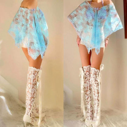 Baby Blue Sparkly Lace Butterfly Poncho