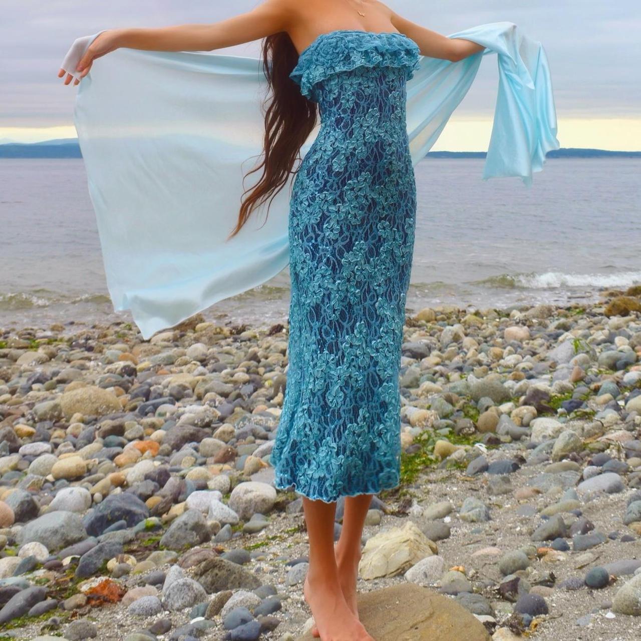 Baby Blue/Navy Sparkly Lace Mermaid Midi Dress