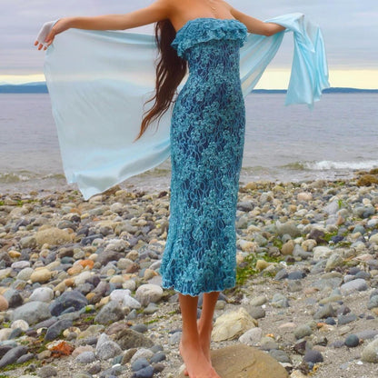 Baby Blue/Navy Sparkly Lace Mermaid Midi Dress