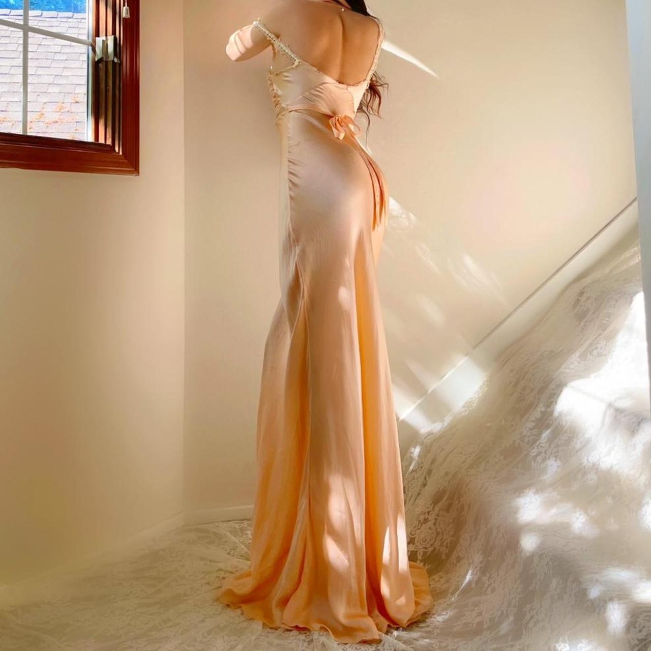 1930s antique soft peach/apricot romantic silk bias cut lingerie gown