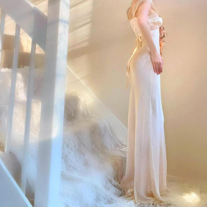 1920s/30s antique champagne nude liquid satin & lace bias cut lingerie gown