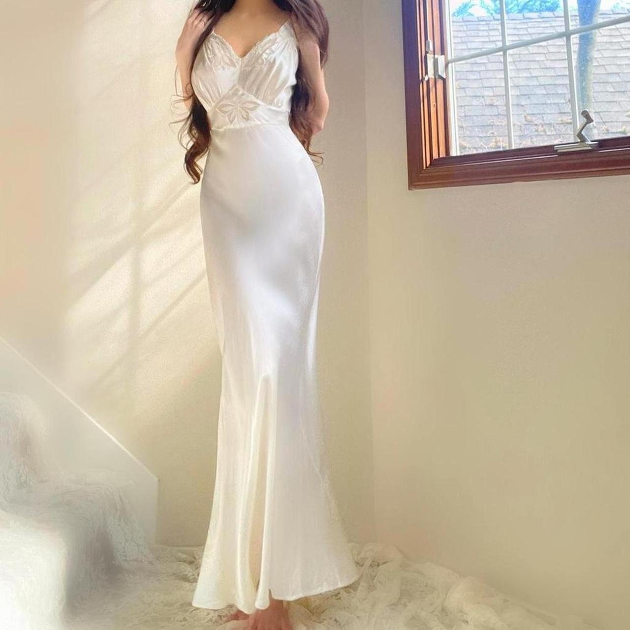 1930s/40s white butterfly honeymoon bridal bias cut lingerie gown