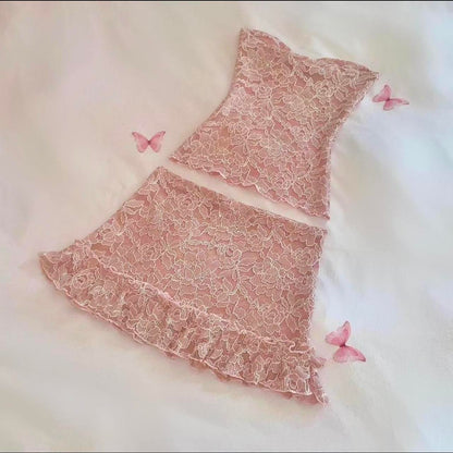 Mauve Sparkly Tube Top + Ruffle Mini Skirt Matching Set