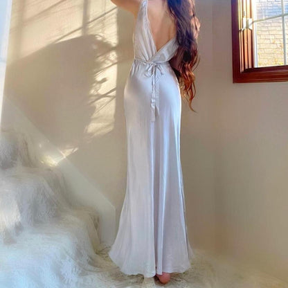 1930s pale blue silver old Hollywood glamour lingerie gown