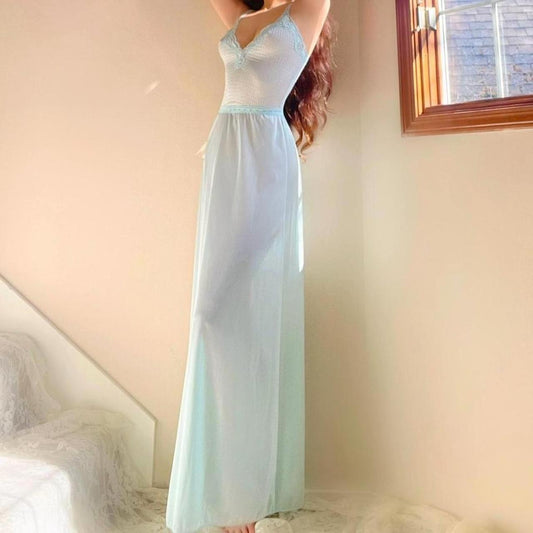 1970s vintage Vanity Fair baby blue dainty lingerie dress