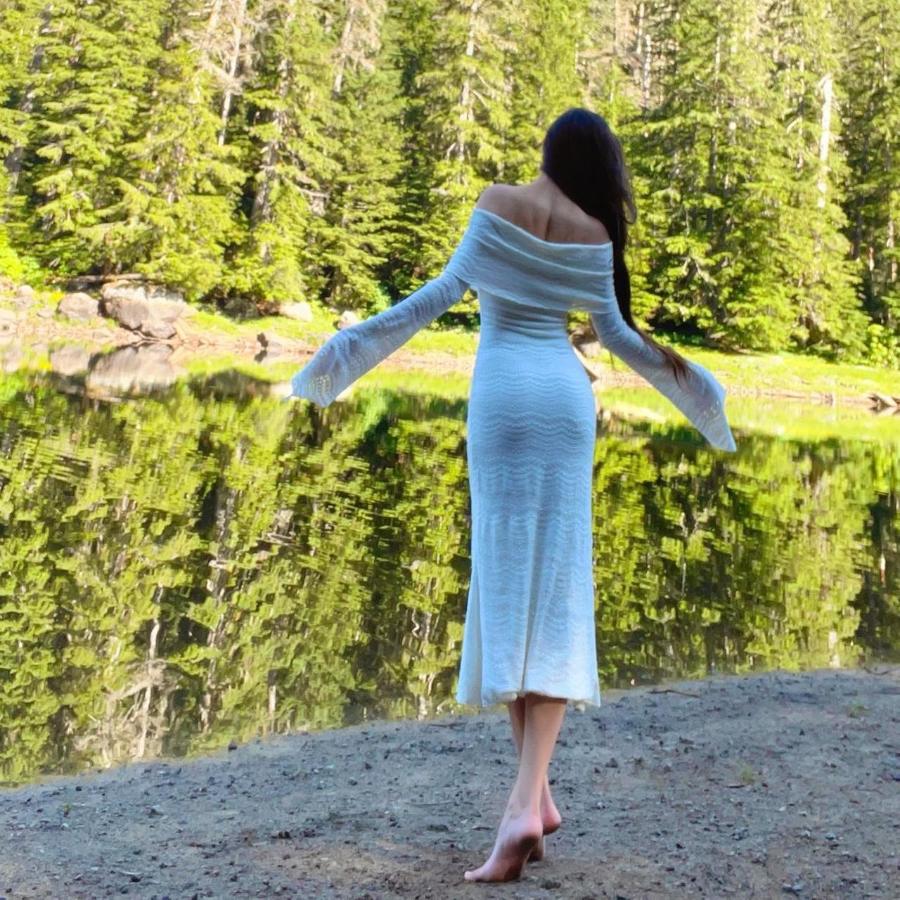 Aphrodite’s Angel White Off the Shoulder Angel Sleeve Midi Dress