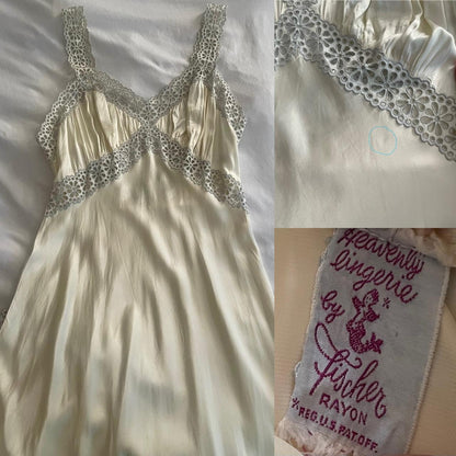 1930s antique ivory/pale yellow bias cut honeymoon bridal lingerie gown
