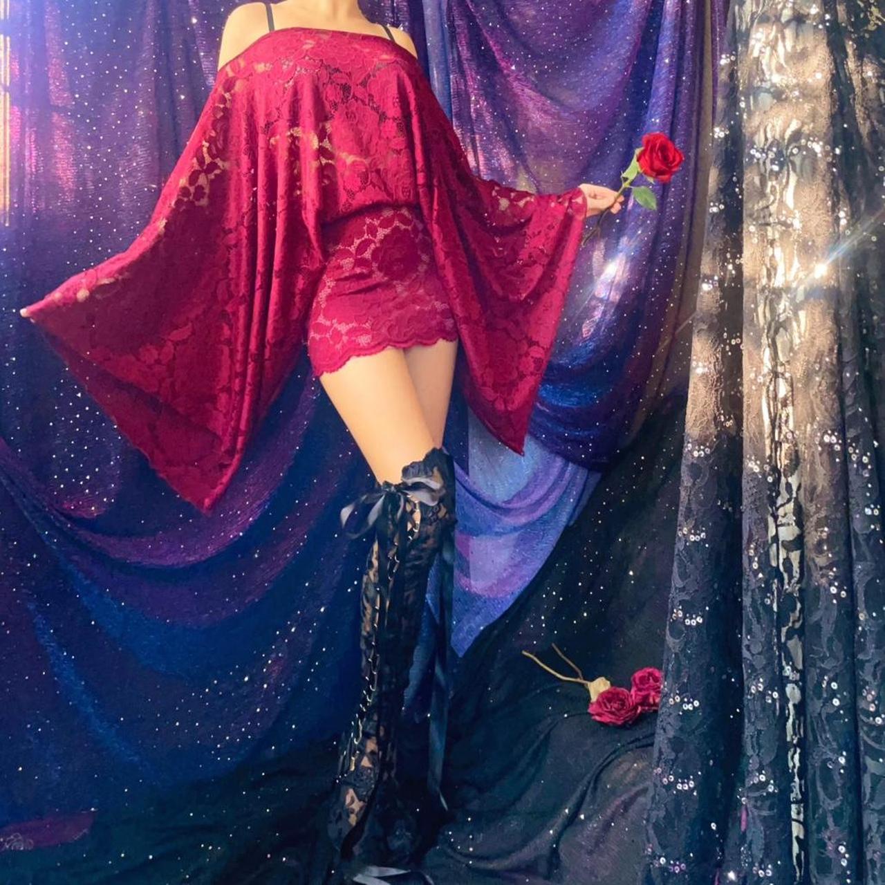 Burgundy/Maroon Lace Draped Batwing Mini Dress