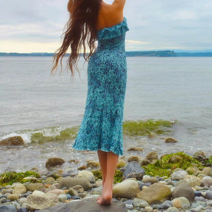 Baby Blue/Navy Sparkly Lace Mermaid Midi Dress