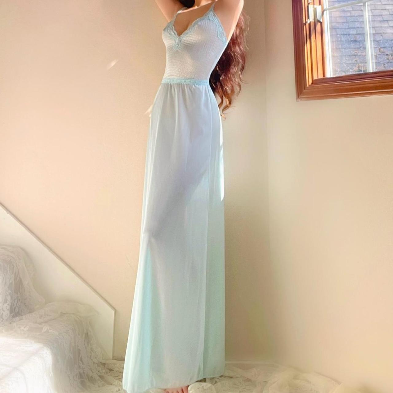 1970s Vanity Fair baby blue dainty lingerie dress