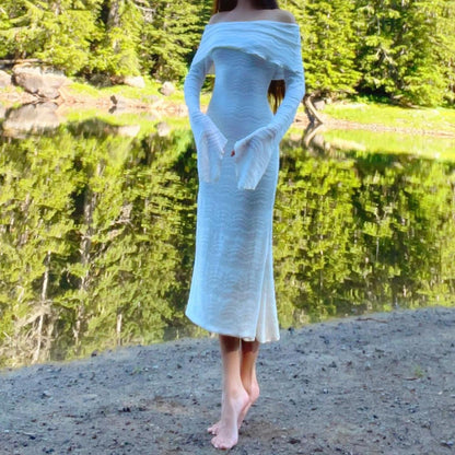 Aphrodite’s Angel White Off the Shoulder Angel Sleeve Midi Dress