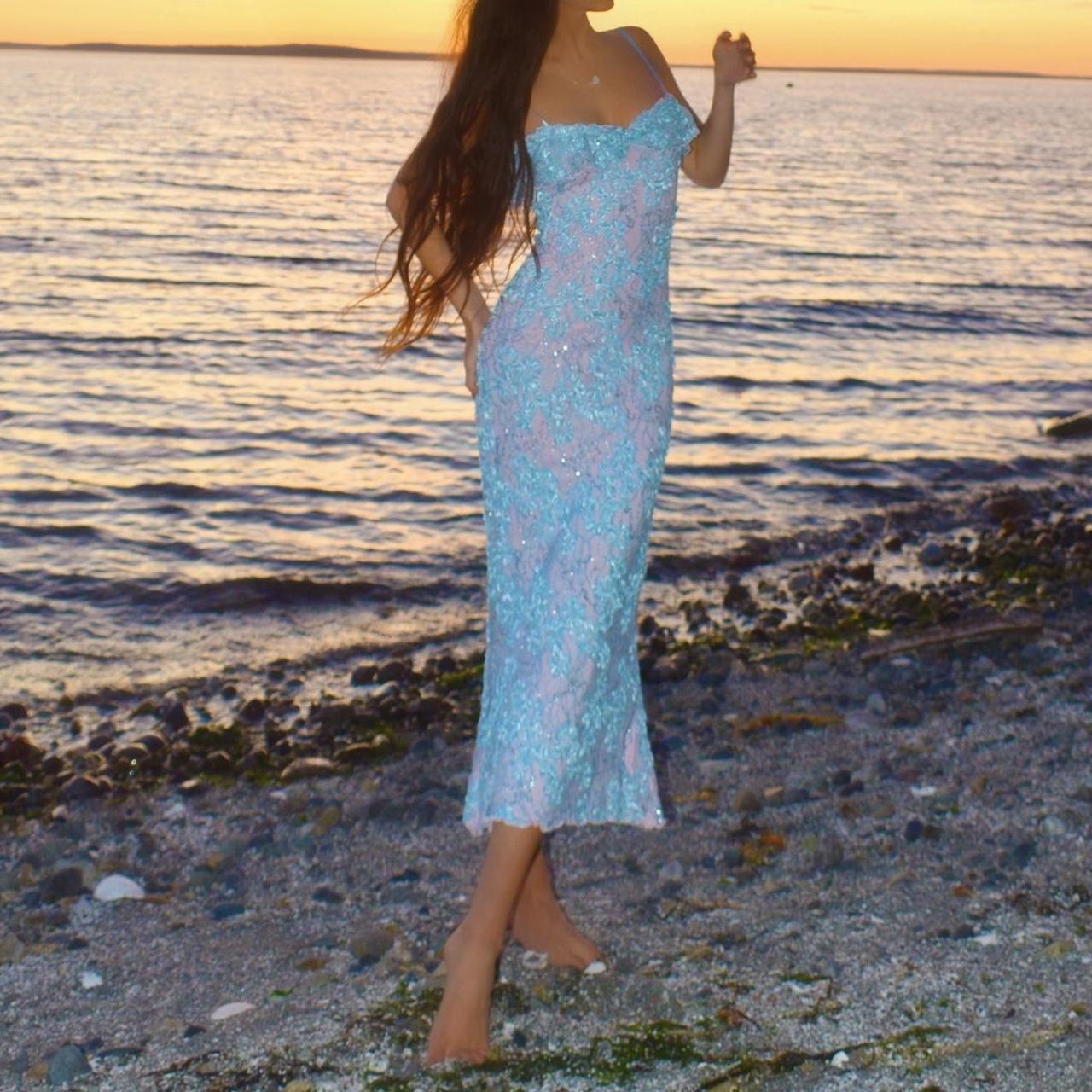 Siren Pastel Princess Baby Blue/Pink Lace Ruffled Mermaid Midi Dress