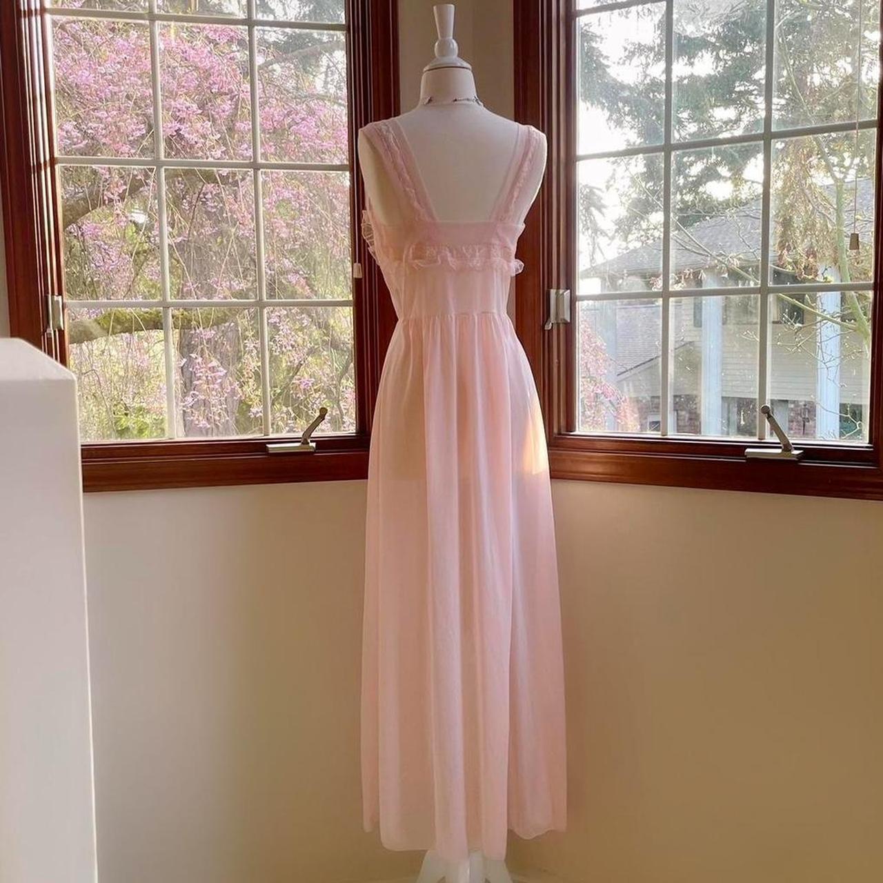 1940s vintage baby pink ruffled nylon ballerina lingerie maxi dress