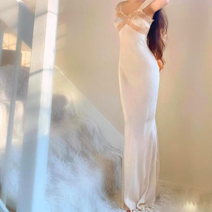 1920s/30s antique champagne nude liquid satin & lace bias cut lingerie gown