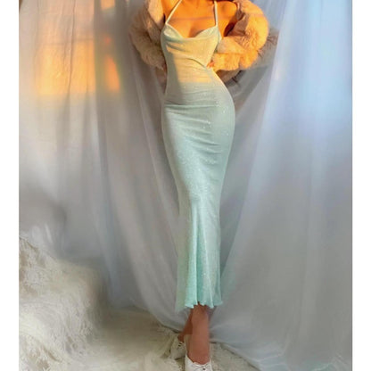 Minty Sea Green Cowl Neck Mermaid Midi/Maxi Dress