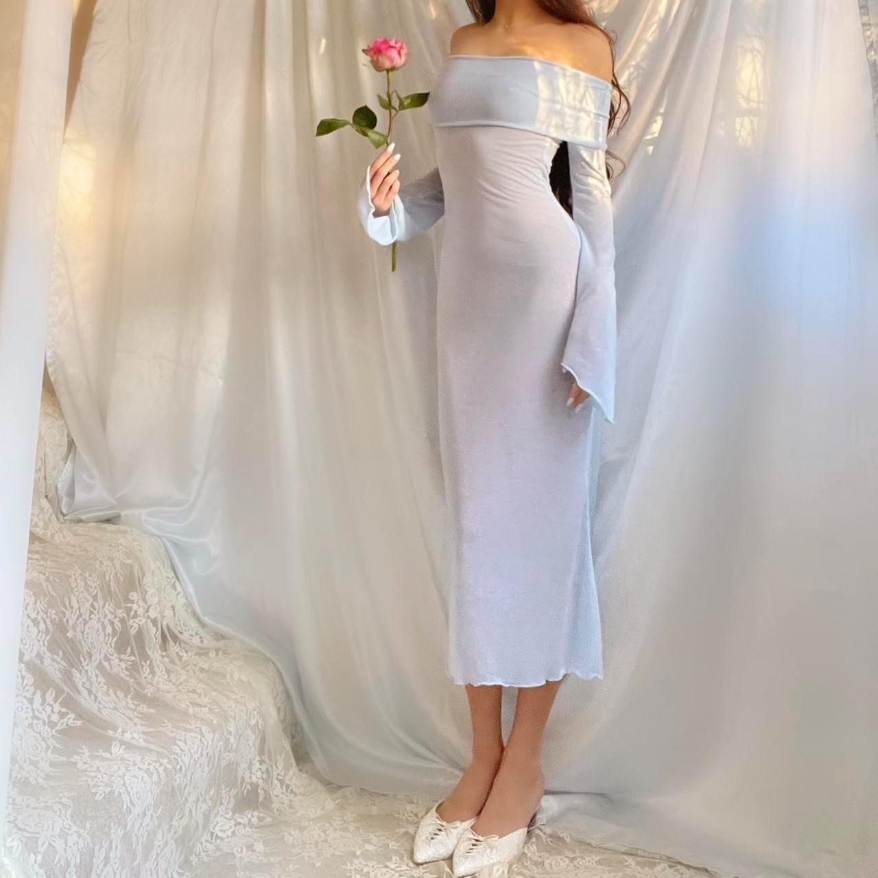 Aphrodite’s Angel Baby Blue Off the Shoulder Lingerie Midi Dress