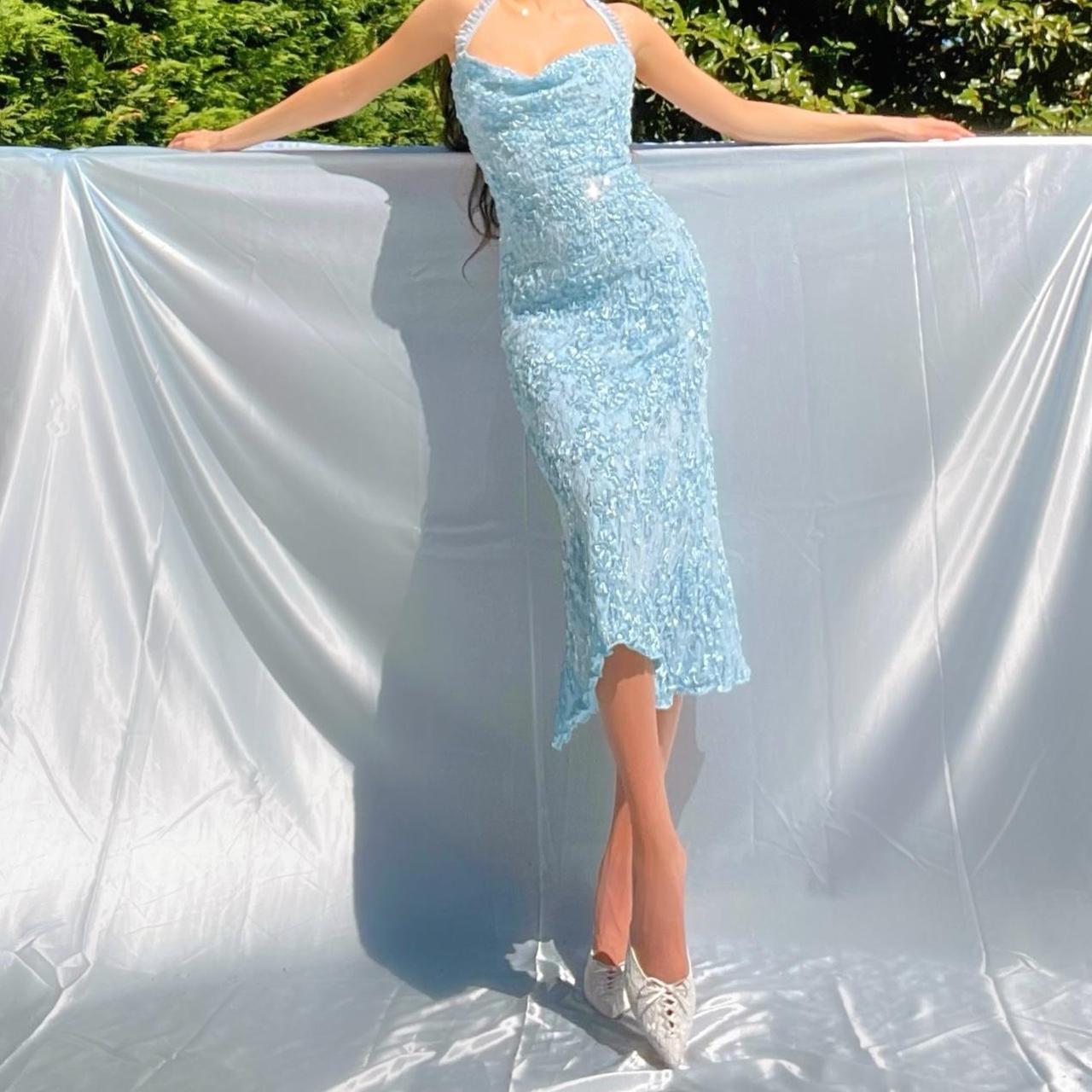 Baby Blue Sparkly Lace Mermaid Midi Dress