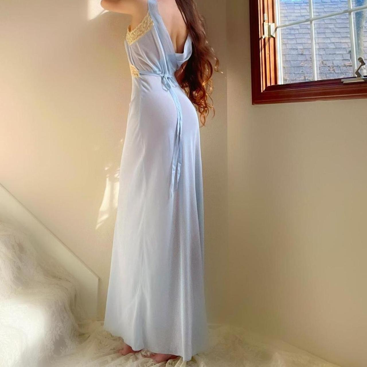 1930s antique baby blue & yellow lace floral bias cut lingerie gown