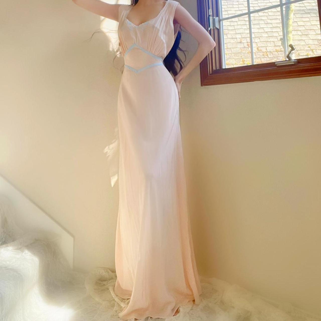 1940s pale pink/baby blue trim bias cut lingerie gown