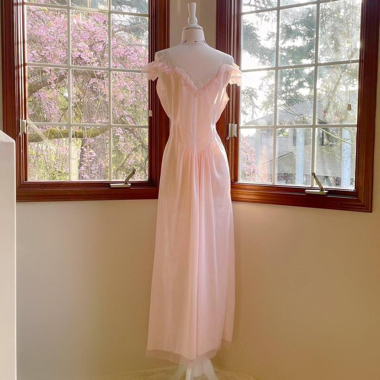1940s/50s vintage Vanity Fair baby pink ruffled sheer nylon lingerie gown