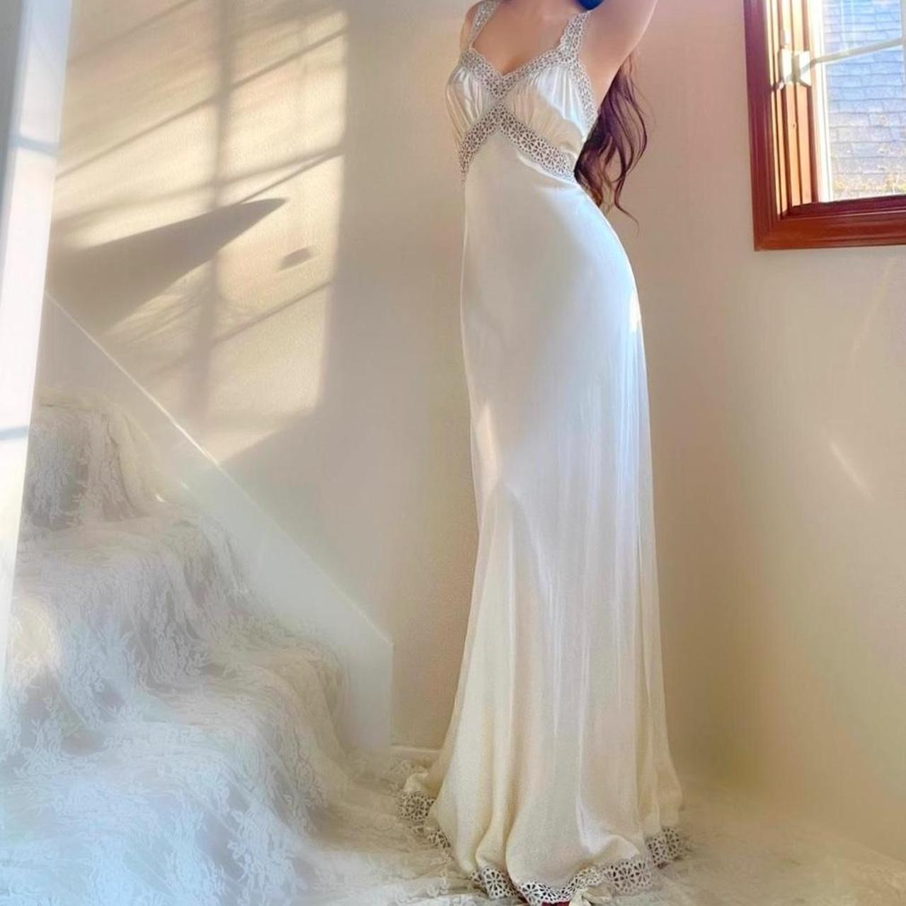 1930s Heavenly Lingerie by Fischer ecru/pale yellow bias cut honeymoon bridal lingerie gown