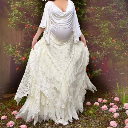 Aphrodite's Angel White Layered Maxi Skirt
