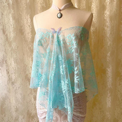 Baby Blue Sparkly Lace Butterfly Poncho