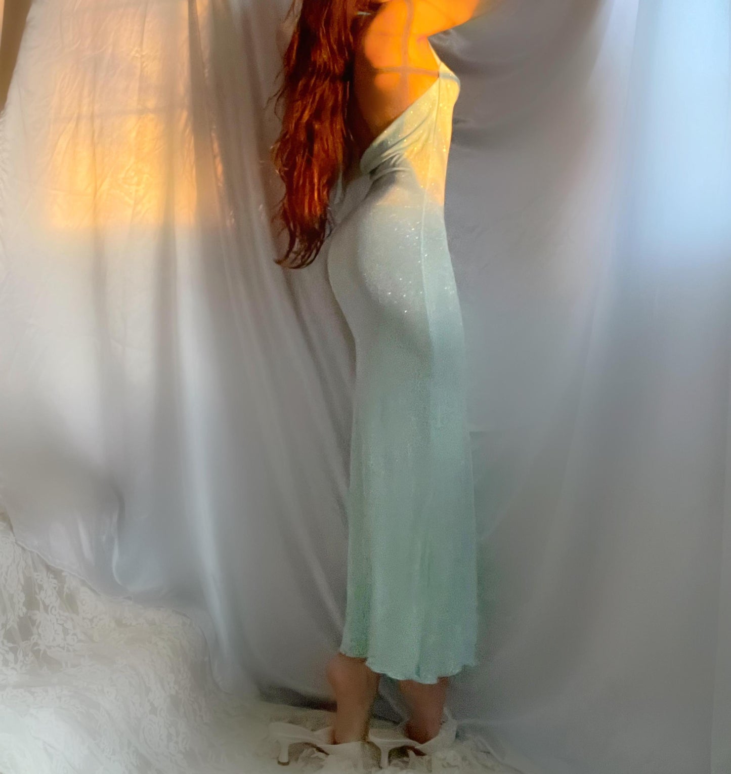 Minty Sea Green Sparkly Cowl Mermaid Maxi Dress (Made to Order)