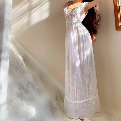 1970s Victoria’s Secret Country white floral prairie cotton ruffled nightgown