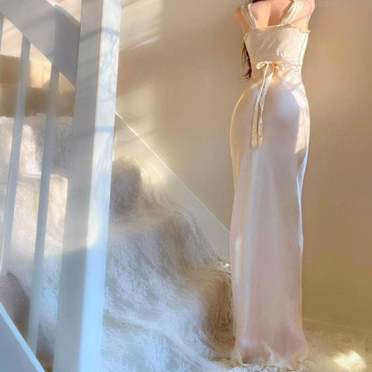 1920s/30s antique champagne nude liquid satin & lace bias cut lingerie gown