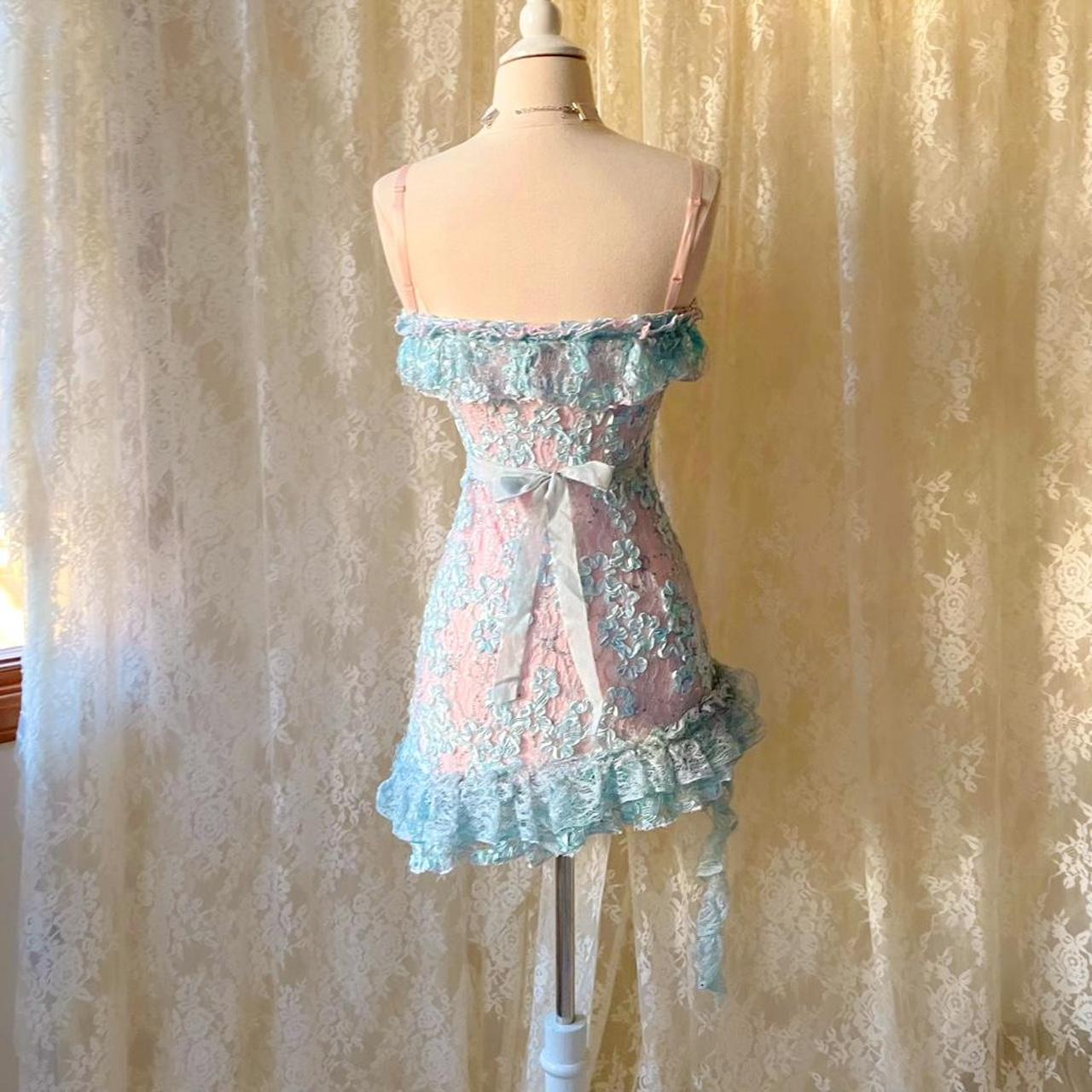 Ballerina Princess Baby Blue & Pink Lace Ruffled Mini Dress