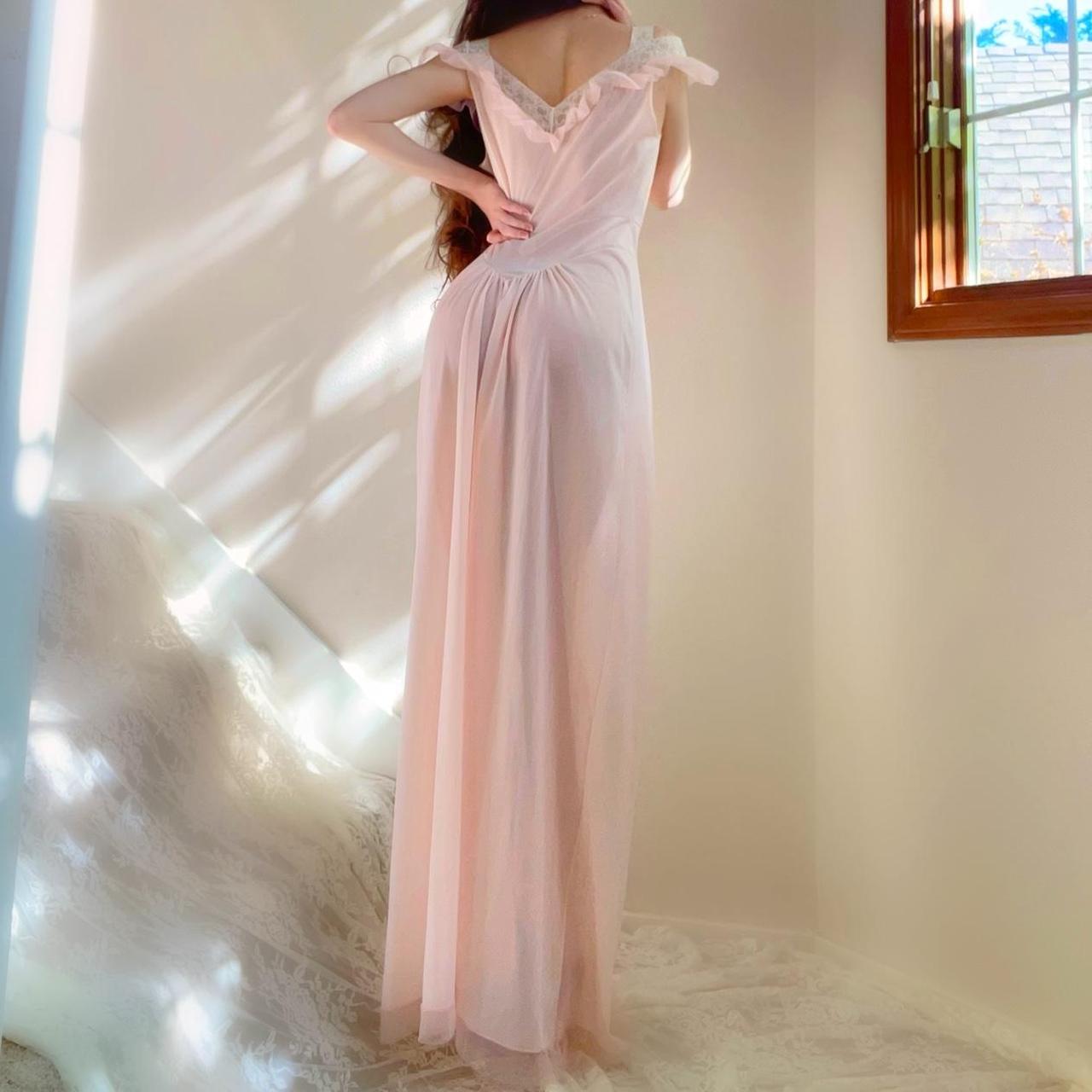 1940s Vanity Fair baby pink ballerina princess ruffled sheer nylon lingerie gown